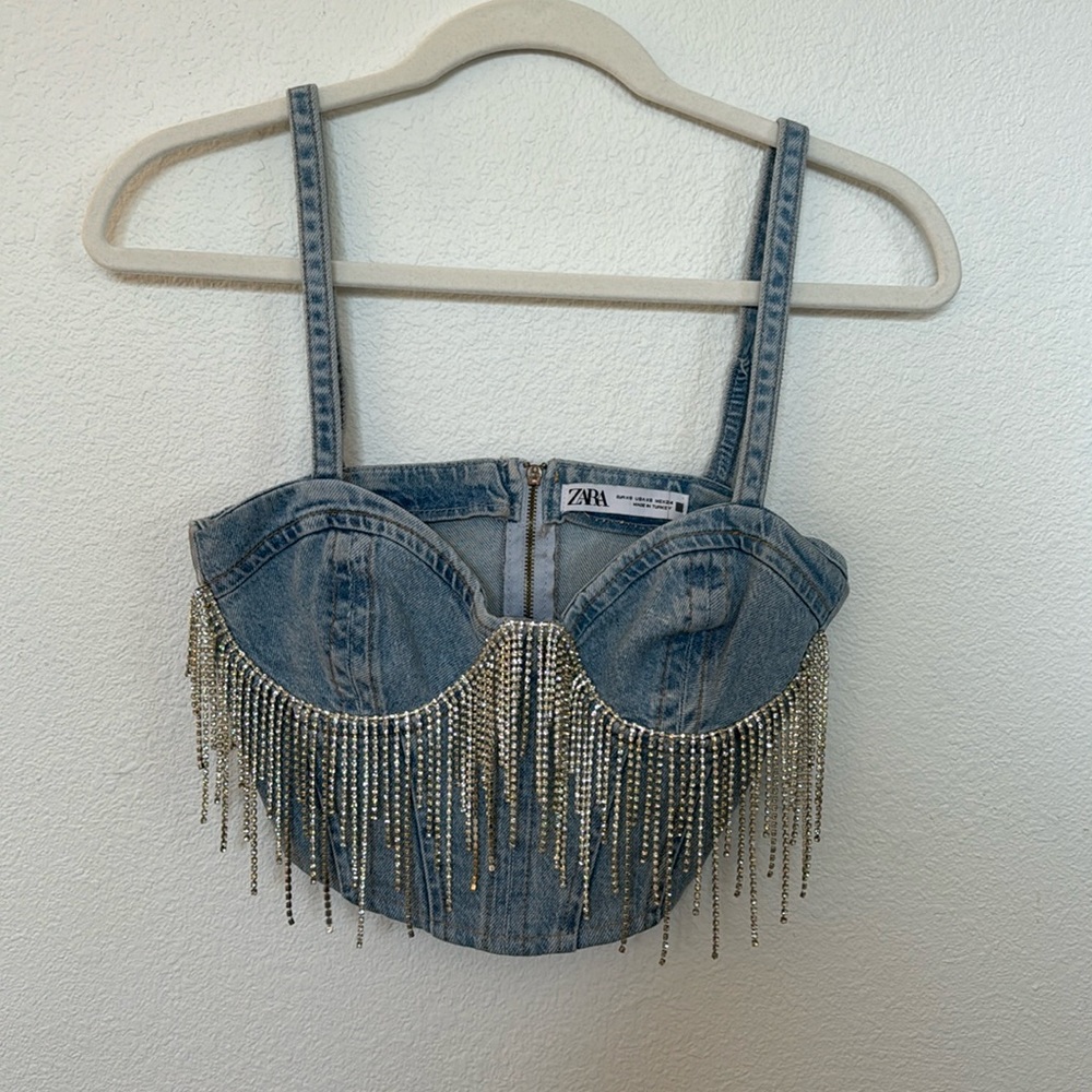 CUSTOM Zara denim embellished top!